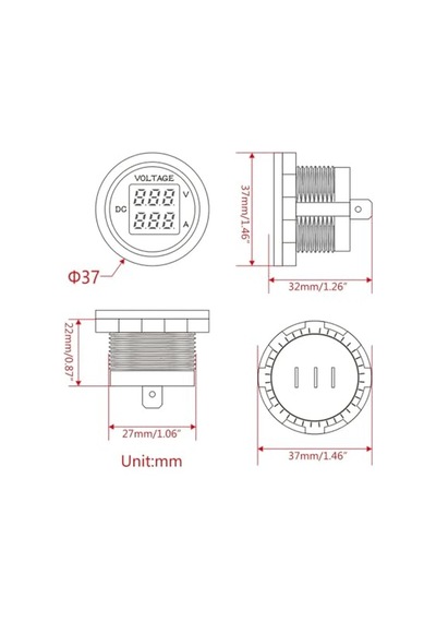 Dc12v/24v Dijital Voltmetre Ampermetre