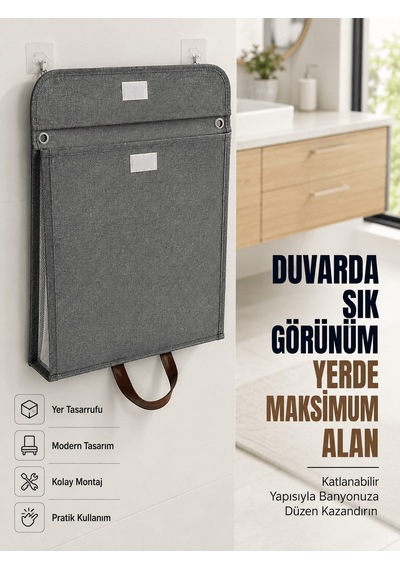 Lexroo Katlanır Duvar Askılı Çamaşır Sepeti Geniş İç Hacimli Bany Diğer