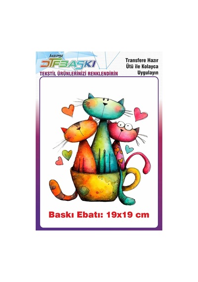 Renkli Kedi Ütü İle Yapışan Tişört Tekstil Baskı 3275