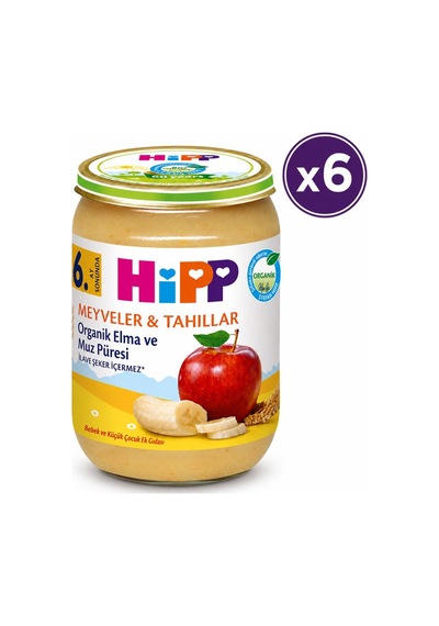 Hipp Organik Kavanoz Mama Elma ve Muz Püresi 190 G 6'lı Paket