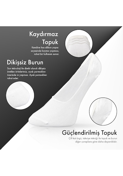 Saf Bambu Erkek Babet Çorap Dikişsiz Görünmez Kaydırmaz Topuk Silikonlu Premium Hediye Kutulu Beyaz