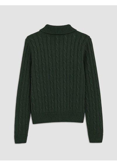 Lcw Modest Yeşil Polo Yaka Desenli Kadın Triko Kazak
