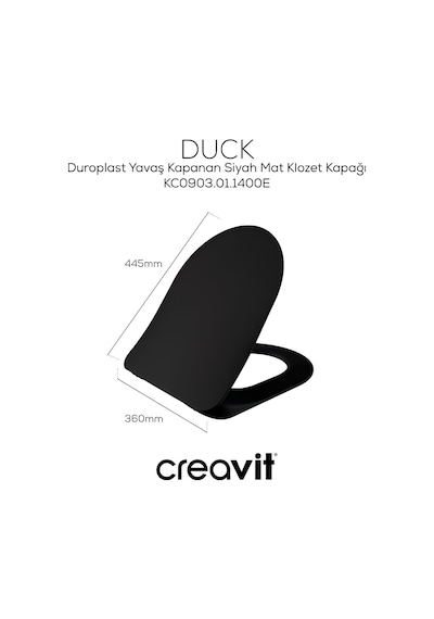 Creavit Free Mat Siyah Kanallı Asma Klozet Fe320, Creavit Duck Duroplast Yavaş Kapak Mat Siyah