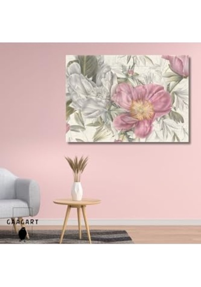 Tekli Yatay Kanvas Duvar Tablosu Soft Pembe Gri Çiçekler, 150 X 100 -