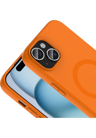 iPhone Uyumlu 15 Kılıf M-safe Şarj Özellikli Klfs Aris Silikon Kapak - Turuncu