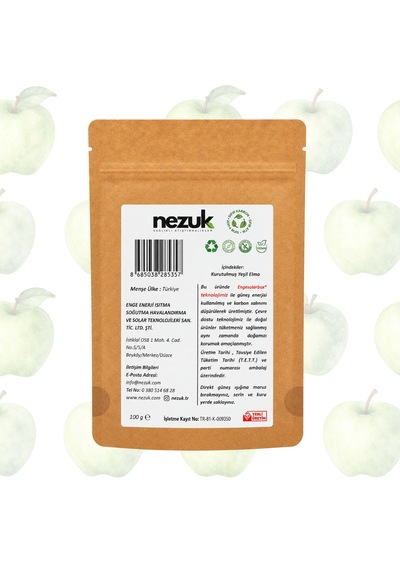 Nezuk Güneş Enerjisi İle Kurutulmuş Doğal Yeşil Elma 100 G