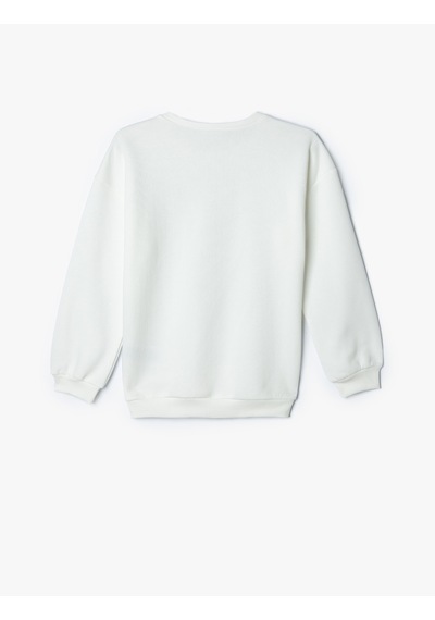 Koton Sweatshirt Baskı Detaylı Bisiklet Yaka Uzun Kollu Şardonlu Ekru 5wkg10498ak Ekru