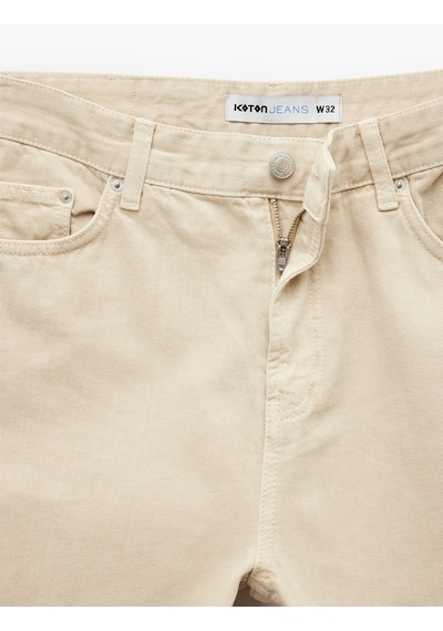 Koton Normal Bel Pamuklu Cep Detaylı Bermuda Loose Fit Jean Şort Bej 5sam40121nd Ekru