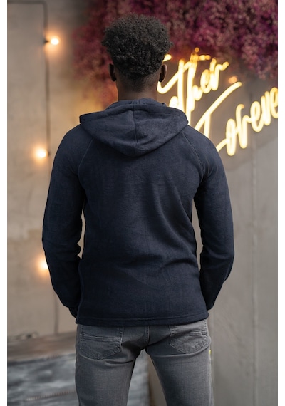 Fbi Jeans Slimfit Kapşonlu Yan Cepli Fermuarlı Spor Polar Hırka Lacivert