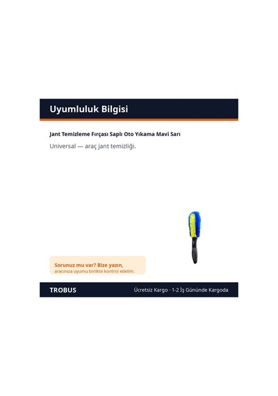 Trobus Jant Temizleme Fırçası Saplı Oto Yıkama Mavi Sarı