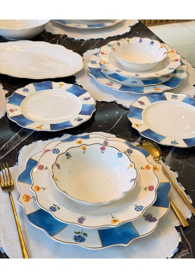 24 Parça 6 Kişilik Lavinya Blue Porselen Yemek Takımı -5509 Mavi