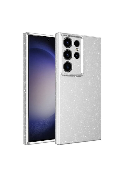 Galaxy S23 Ultra Uyumlu Kılıf Kamera Korumalı Simli Lüks Koton Kapak