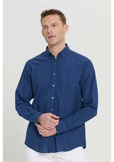 AC&Co / Altınyıldız Classics ERKEK INDIGO Comfort Fit Rahat Kesim Düğmeli Yaka Casual Keten Gömlek İndigo AC&Co / Altınyıldız Classics ERKEK INDIGO Comfort Fit Rahat Kesim Düğmeli Yaka Casual Keten Gömlek İndigo