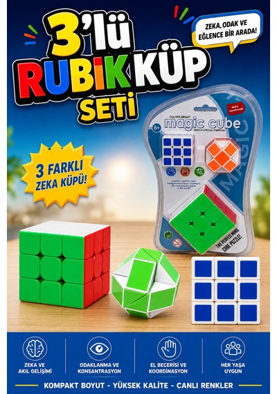 3'lü Zeka Küpü Seti Sihirli Rubik Küp Eğitici Akıl Oyunu Magic Cube