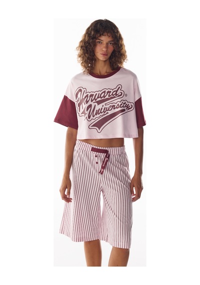 Penti Pembe Harvard Graffiti Desenli Kısa Kollu Şort Pijama Takımı Pk24