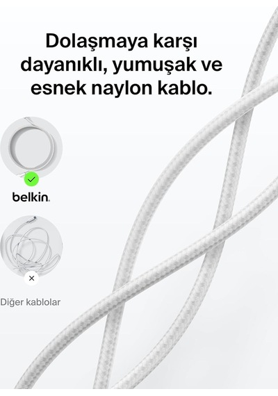 Belkin Cab025hq1mwh Boostcharge Pro 240w Usb-c To Usb-c Örgülü 1m Hızlı Şarj Kablosu - Beyaz