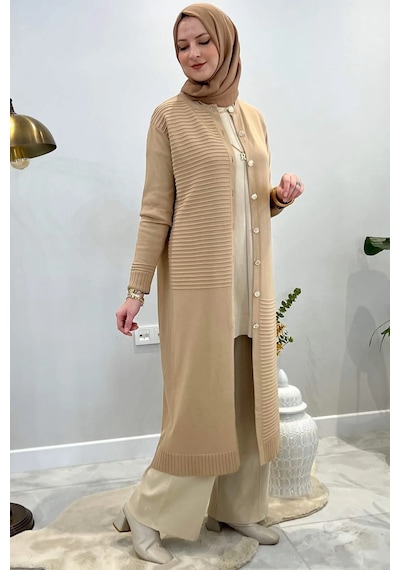 Rabia Şamlı Manolya Bej Triko Hırka Normal