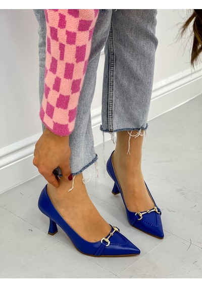 Ervanın Butiği Saks Mavi Cilt Mosscross Toka Detay Kadın Stiletto-3909