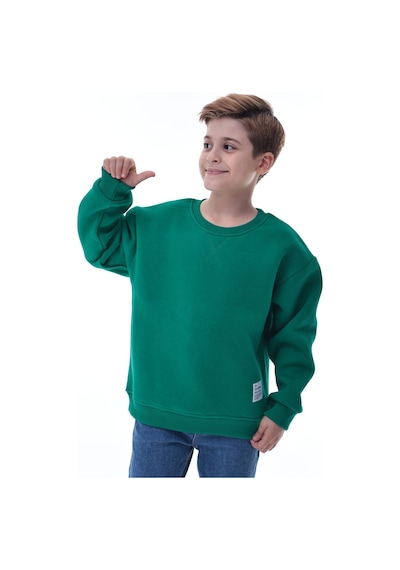 Erkek Çocuk Sweatshirt %100 Pamuk Rahat Kalıp 5-10 Yaş Yeşil