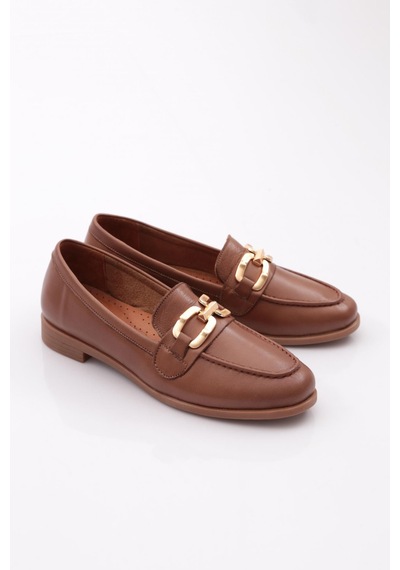 Dgn 1851 Kadin Metal Aksesuarli Loafer Ayakkabi Ceviz