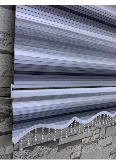 Siyah Gri Beyaz Geniş Plise Zebra Stor Perde Tüm Ölçülerde