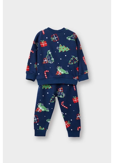 Defacto Erkek Bebek Yeni Yıl Baskılı Uzun Kollu İnce Sweatshirt Kumaşı 2li Takım G1973a525cwnv241 Lacivert-nv241