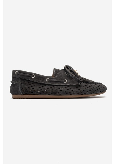 Luvi Shoes Stevo Füme Süet Hakiki Deri Delikli Bağcıklı Kadın Loafer Ayakkabı