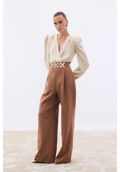 Sateen Kemerli Salaş Pantolon - Camel-136535 Camel