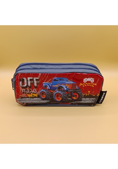 Monster Truck Desenli Çok Bölmeli Kalem Kutusu Fermuarlı Okul Kalemliği Çok  Renkli
