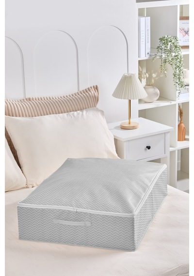 Serstil Büyük Boy Baza Altı Kutu Hurç Kapaklı Fermuarlı Yatak Altı Düzenleyici Saklama Kutusu - 55x70x18cm Büyük Gri Martı