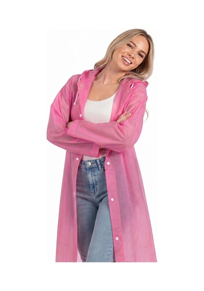 Lilymoon Unisex Su Geçirmez Uzun Yağmurluk Şeffaf Pembe