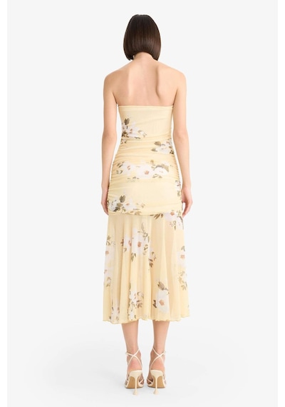 DeFacto Coool Bodycon Vücudu Saran Straplez Çiçek Desenli Tül Maxi Elbise F5577AX25SMYL272