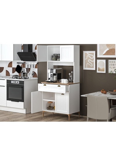 Esin Çok Amaçlı Dolap Membran Mdf , Çekmeceli Kahve Köşesi, Fırın Dolabı, Kiler Dolabı Beyaz Esin Çok Amaçlı Dolap Membran Mdf , Çekmeceli Kahve Köşesi, Fırın Dolabı, Kiler Dolabı Beyaz
