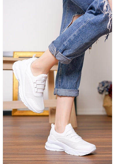 Ortapedik Kadın Ekru Günlük Spor Sneaker Yürüyüş Ayakkabı 2007 Beyaz