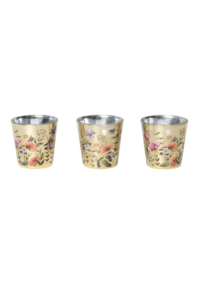 Touch Me Çiçek Desen Kokulu Cam Mum 8 Cm - 5 Adet Tarı Mermer Desen