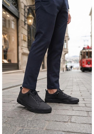 Fort Noka North Rahat Lastik Bağcıklı Sneaker Keten Erkek Ayakkabı Siyah