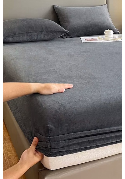 Kadife Kumaş Fitted Lastikli Çarşaf Takımı 160x200+30 Cm Antrasit