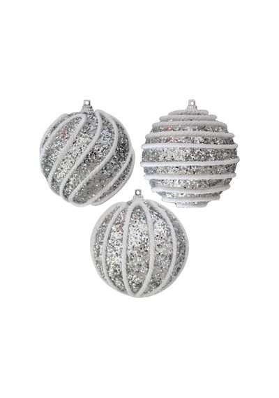 Yılbaşı Ağaç Süsü Top Süs Çizgili 8cm 3 Lü Gümüş Diğer