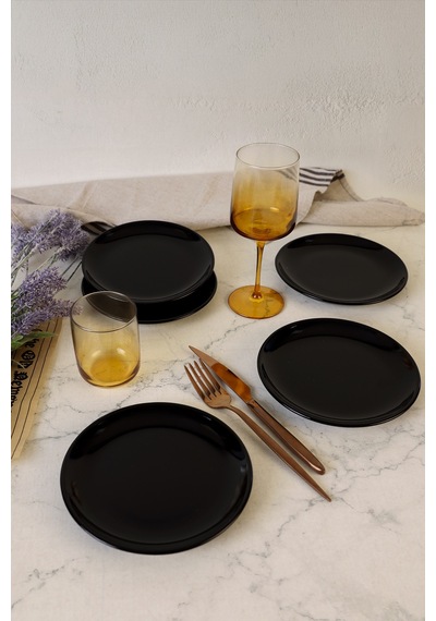 Keramika Siyah Delta Pasta Tabağı 17 Cm 6 Adet 650 Siyah