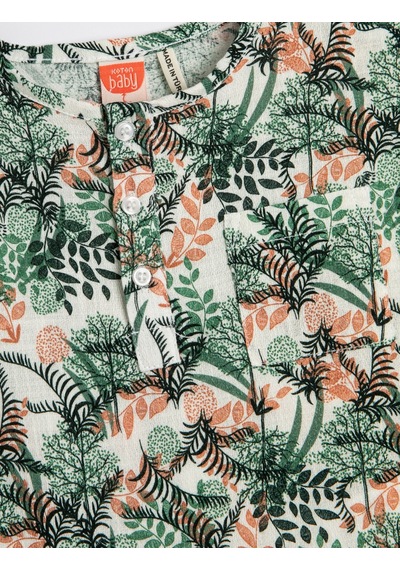 Koton Floral Tişört Kısa Kollu Bisiklet Yaka Pamuklu Yeşil Desenli 3smb60018tw 3SMB60018TW15A Yeşil