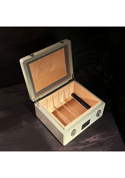 Mezmob İspanyol Sedir Humidor Puro Kutusu Baskı Kilitli Fitilli Haki Yeşil Lake Boya Dijital