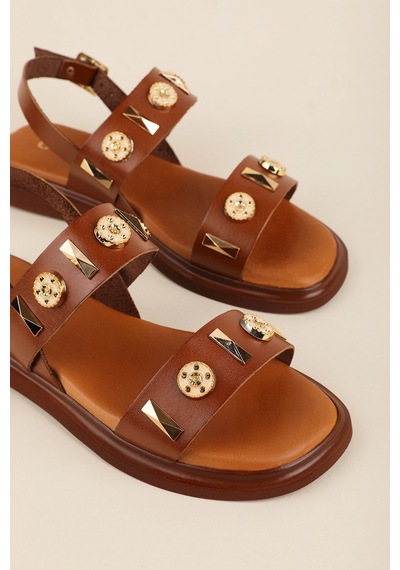 Gondol Hakiki Deri Vaketa Tarzı Günlük Sandalet Crm.252 Taba