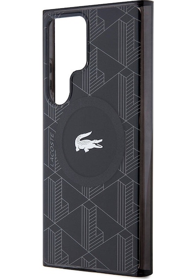 Galaxy S24 Ultra Uyumlu Kılıf Lacoste Lisanslı Magsafe Özellikli Timsah Logolu Blend Monogram Siyah