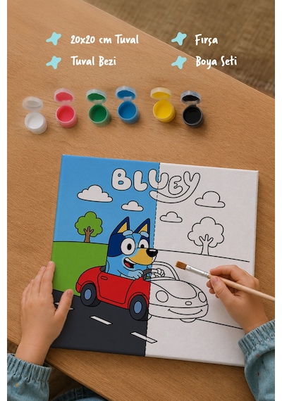 Bluey Araba Macerası Şövalesiz Boya Seti 20x20