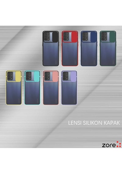 Noktaks - Oppo Uyumlu Oppo A74 4g - Kılıf Slayt Sürgülü Arkası Buzlu Lensi Kapak - Turkuaz