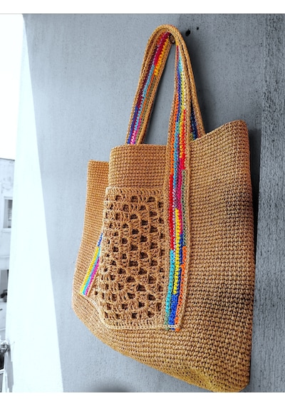 Kemzey Handmade Xxl Bohem Hasır Çanta , El Yapımı Büyük Çantalar Çok Renkli