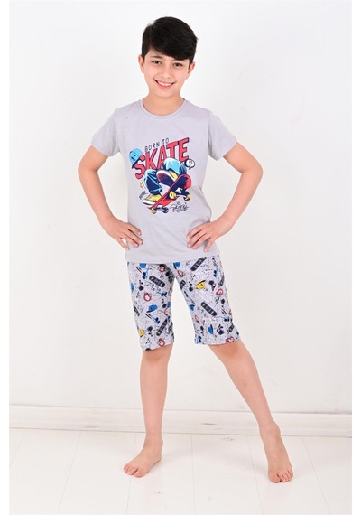 Vitmo erkek çocuk kapri  pijama takımı born to skate gri