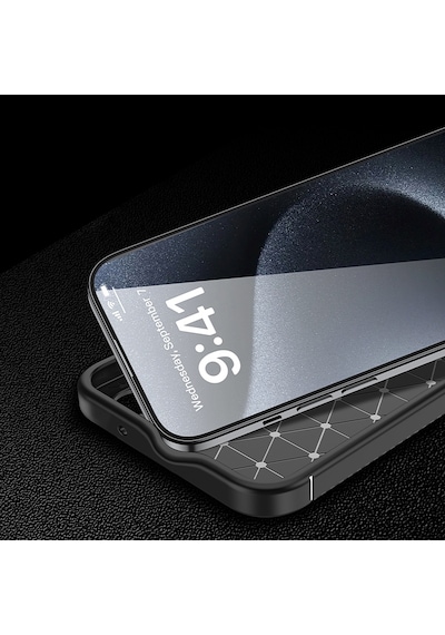 Apple iPhone Uyumlu 16 Kılıf Karbon Görünümlü Silikon Kamera Korumalı Üstün Koruma Pazarplus Siyah