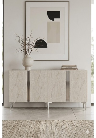 Ka1598bts Anka Konsol Ve Tv Sehpası Beyaz-traverten-silver 150cm