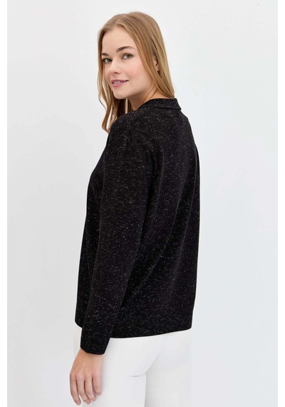 Desen Triko Kadın Polo Yaka Angelina Basic Kazak 23026 Siyah